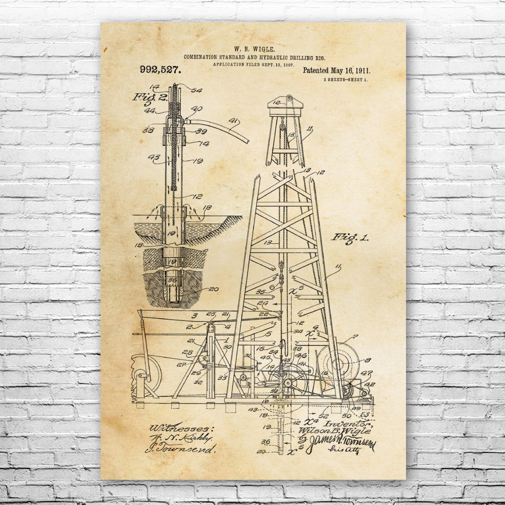 drilling rig Rock Drill 1866 US t-shirt patent vintage fashion original drawing art engineer drilling oil mechanic workshop tool