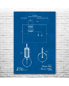 Nikola Tesla Light Bulb Poster Patent Print