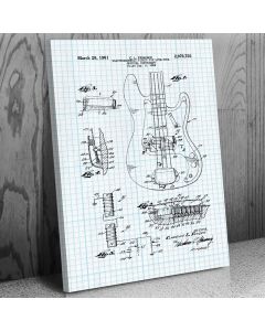 Fender Precision Bass Guitar Canvas Patent Art Print Gift, Guitar Art, Fender, Fender Precision Bass, Precision Bass, Bass Guitar, Bassist Gift
