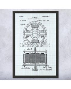 Tesla Electromagnetic Motor Framed Patent Print