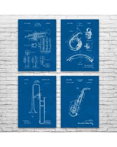 Horn Instrument Patent Posters Set of 4