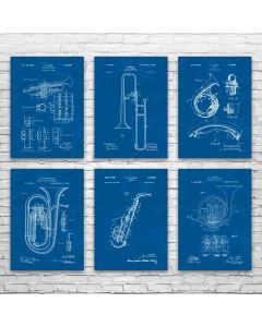 Horn Instrument Patent Posters Set of 6