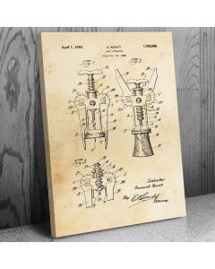 Wine Bottle Cork Extractor Canvas Patent Art Print Gift