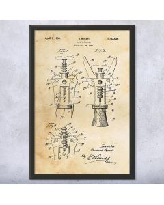 Wine Bottle Corkscrew Framed Patent Print