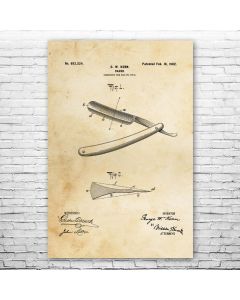 Shaving Straight Razor Patent Print Poster