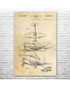 WW2 Fighter Airplane Patent Print Poster