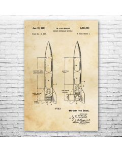 Wernher Von Braun Rocket Patent Print Poster