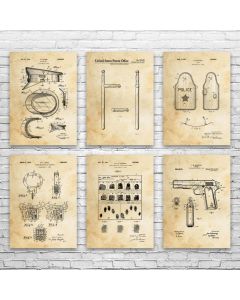 Police Station Patent Posters Set of 6