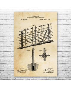 Barbed Wire Fence Patent Print Poster