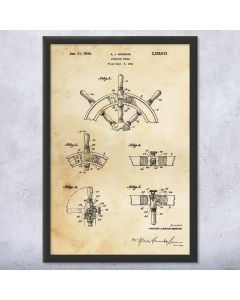Ship Steering Wheel Framed Patent Print