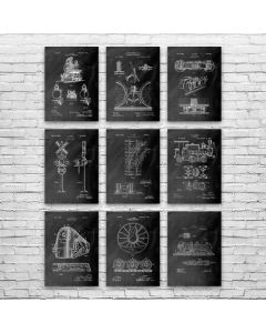 Train Railroad Patent Posters Set of 9